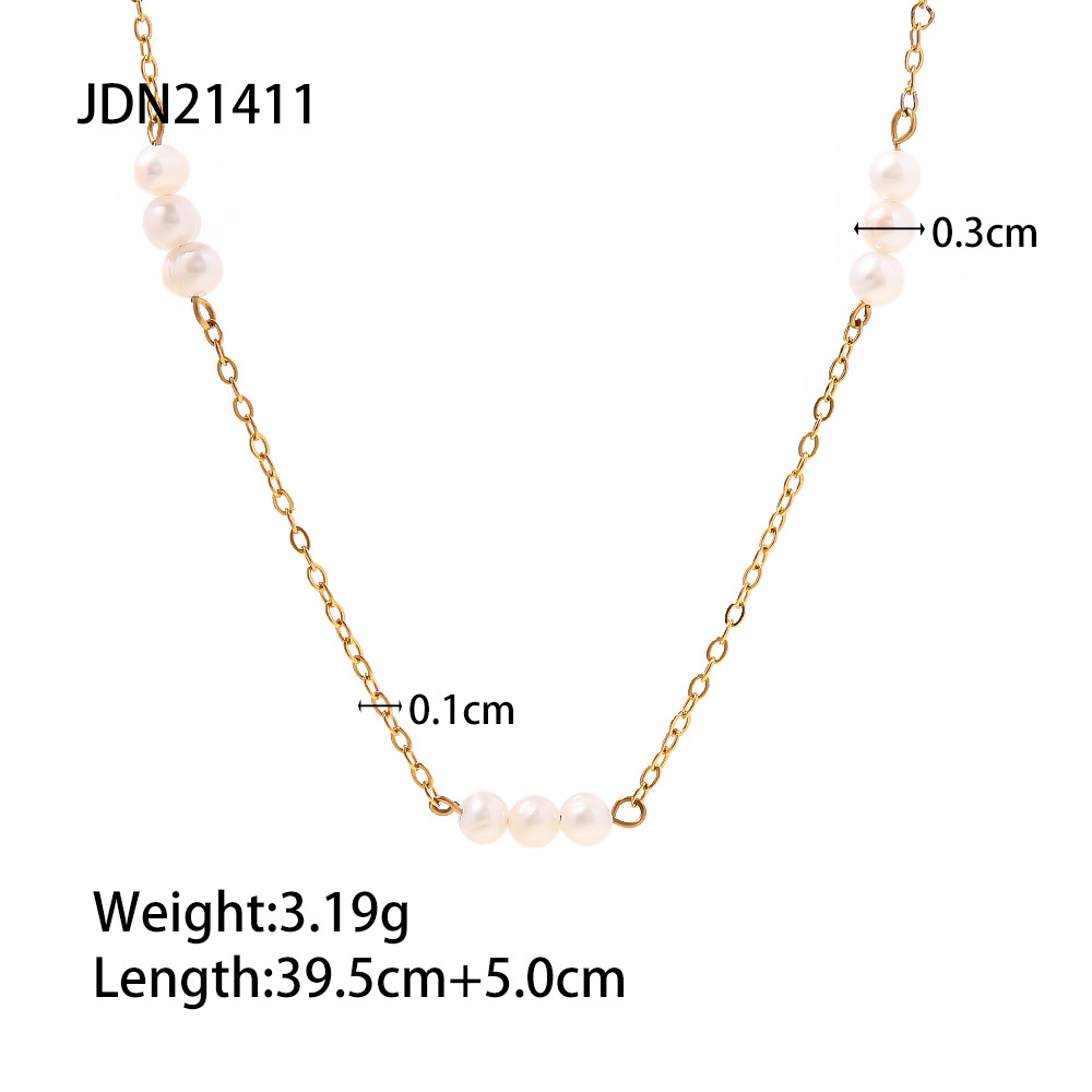 Necklace 18K Gold-plated Stainless Steel Pearl
