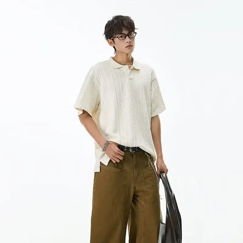 Mens Lapel Short-sleeve Polo Shirt Top
