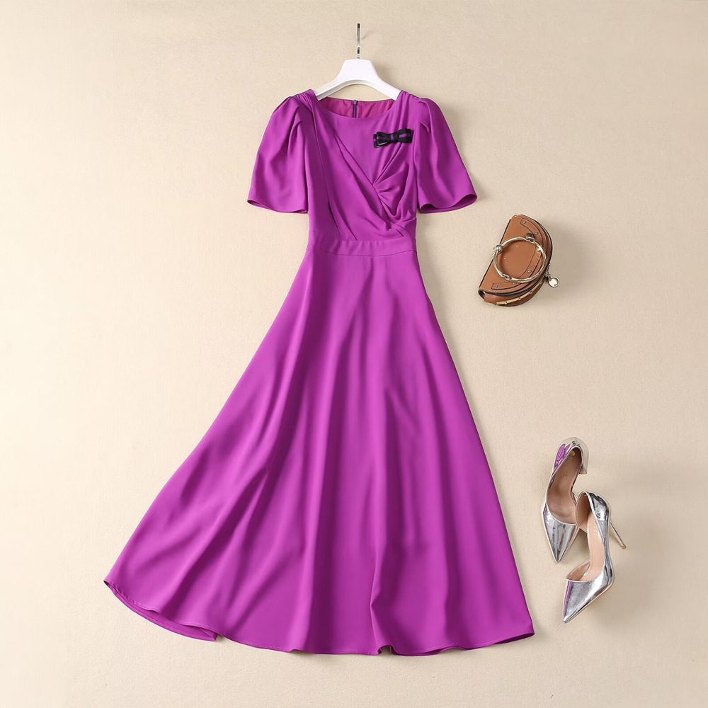 Purple Pleated Waist Tight Temperament Dress