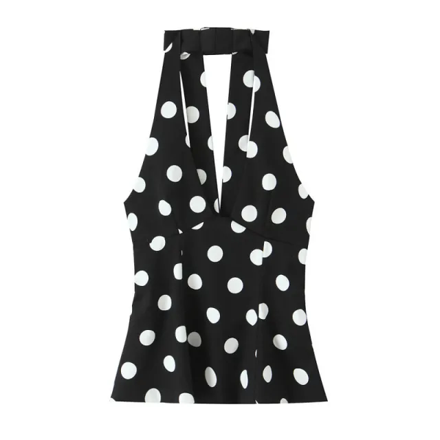 Women's Fashionable Polka dot Halter neck Top Black - Shop at LoveMi