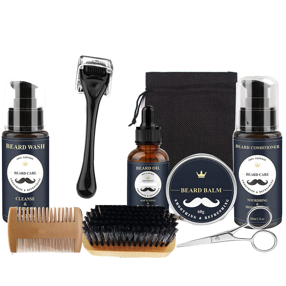 Care Roller Beard Care Balsam Comb Brush Pogonotomy Scissors Set — foto 4