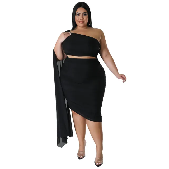 New Fashion Women's High elastic Off shoulder Long train Sleeve Pleated Two piece Set Black - Shop at LoveMi