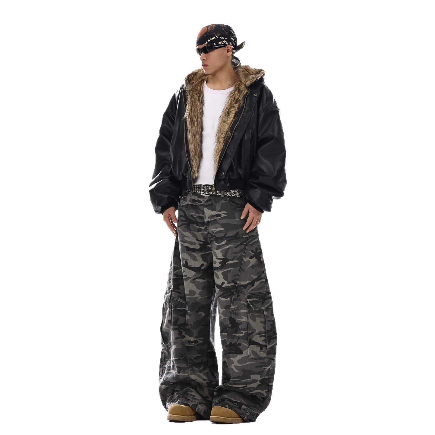 American-style Vintage Camouflage Machete-cut Jeans For Men