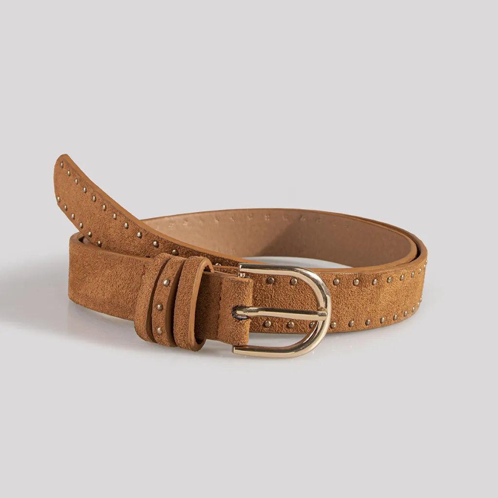 Suede Rivet Western Style Belt Simple Pin Buckle Female Claw Nail - Camel