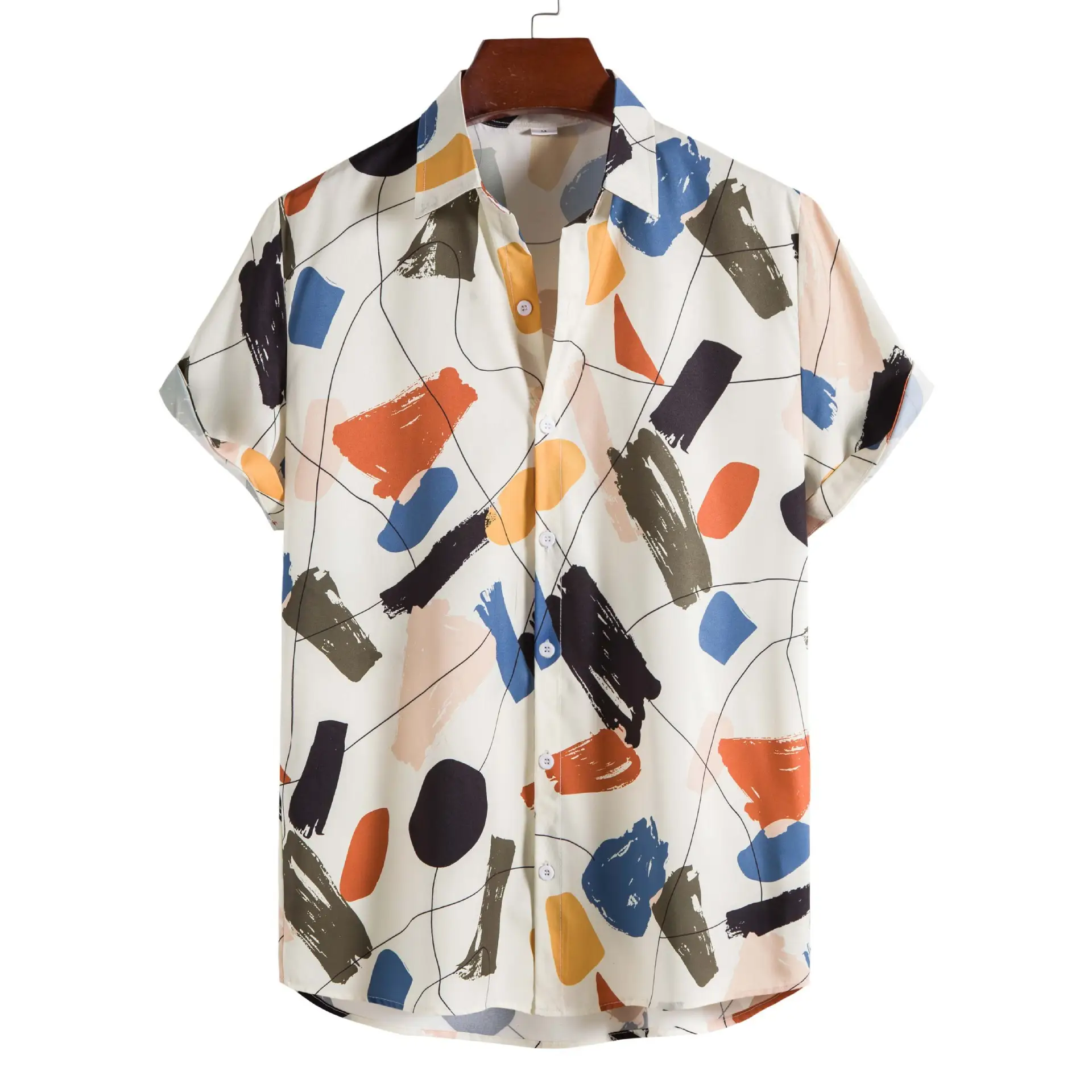 Casual Polo Collar Slim-fit 3D Printed Men's Shirt
