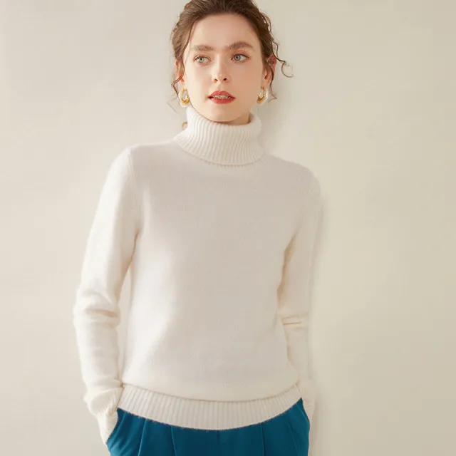 Women's Thickened Fall And Winter Inner Wear Turtleneck Cashmere Sweater Pure White - Shop at LoveMi
