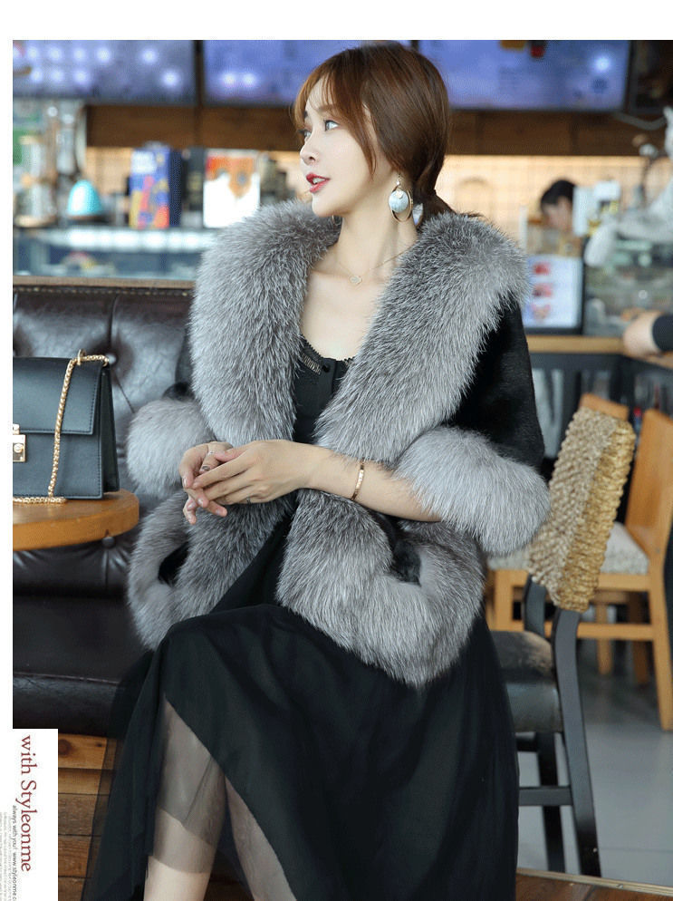 Imitated Mink Fox Fur Cape Coat - Sapphire Blue