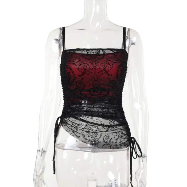 Dark Style Strap Tube Top Lace Bell bottom Pants Suit Dark Red Top - Shop at LoveMi