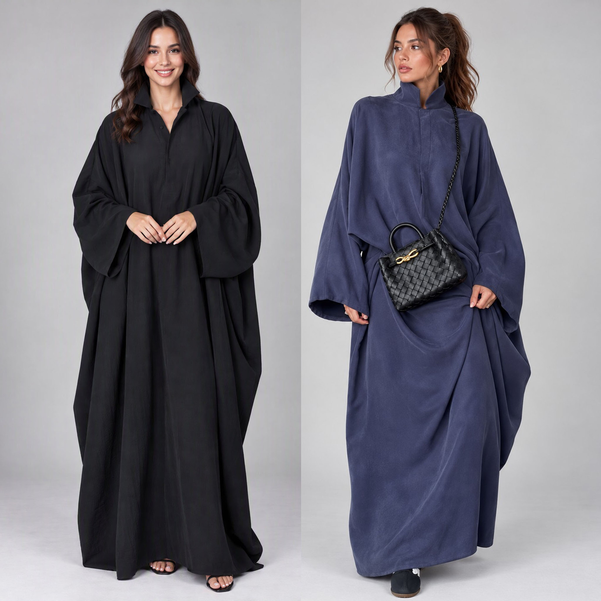 Rochie nouă din satin cu mânecă lungă și guler în picioare
