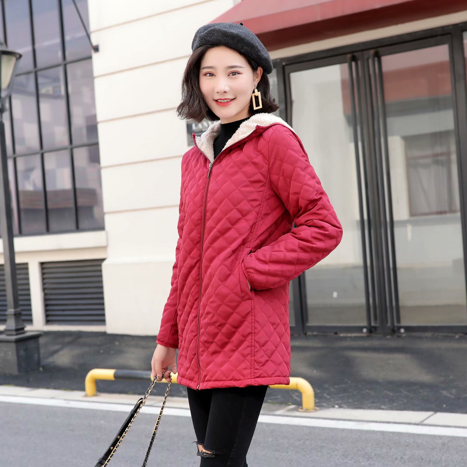 Plus-size Fleece-lined Padded Lambswool Puffer Jacket - Image 5
