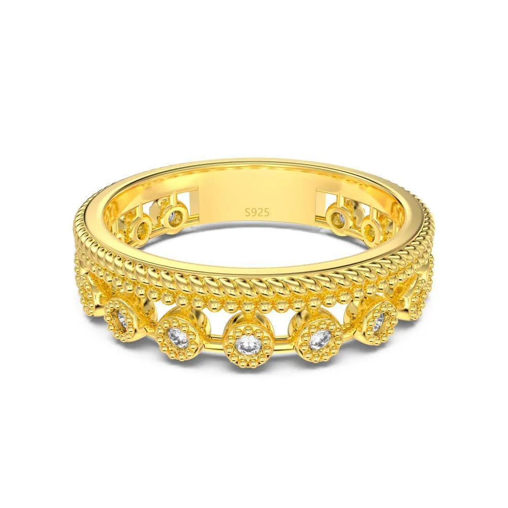 Double Row Diamond Forest Style Closed Ring - Gold