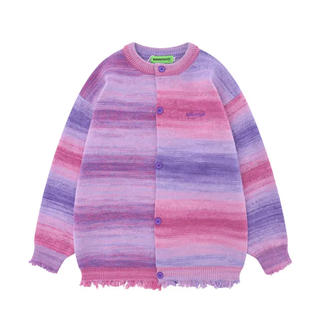 American Retro Color Blooming Gradient Cardigan Sweater Purple - Shop at LoveMi