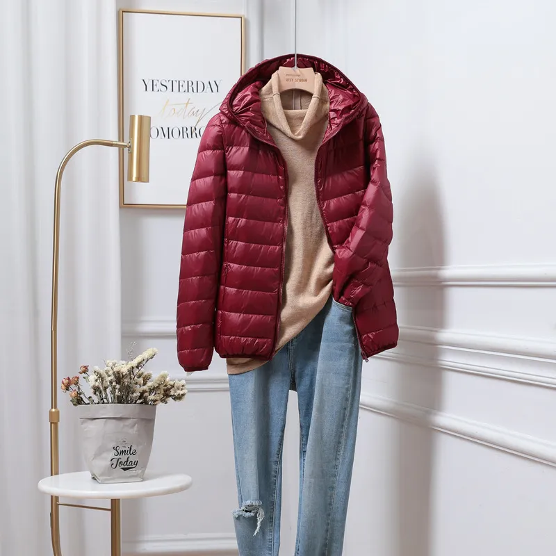 Lightweight Down Jacket Women's Plus-sized Plus Size Ultra-thin - Wine Red