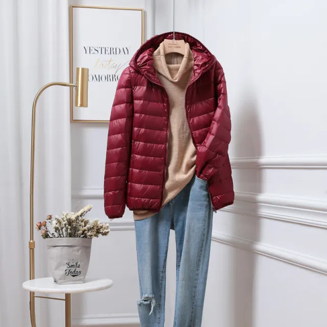 Lightweight Down Jacket Women's Plus sized Plus Size Ultra thin Wine Red - Shop at LoveMi