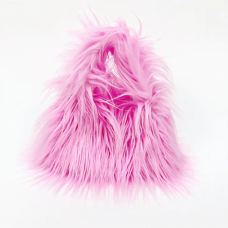 Cross-border NImitated Tibet Sheep Fur Square Bag Plush Personality Style Hand Holding Clutch - Pink