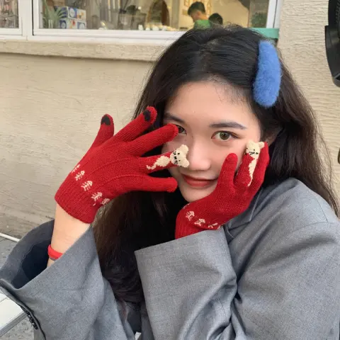 Christmas Red Finger Gloves for Women