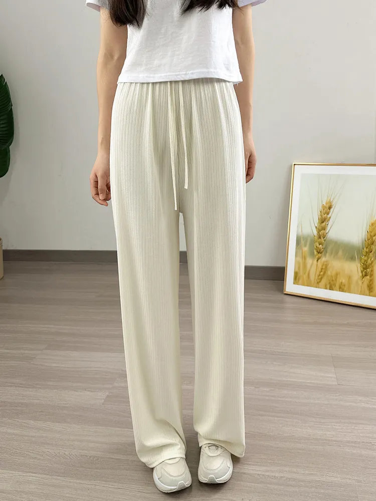 Women's Jacquard Summer Pants Slimming And Casual Trousers - White