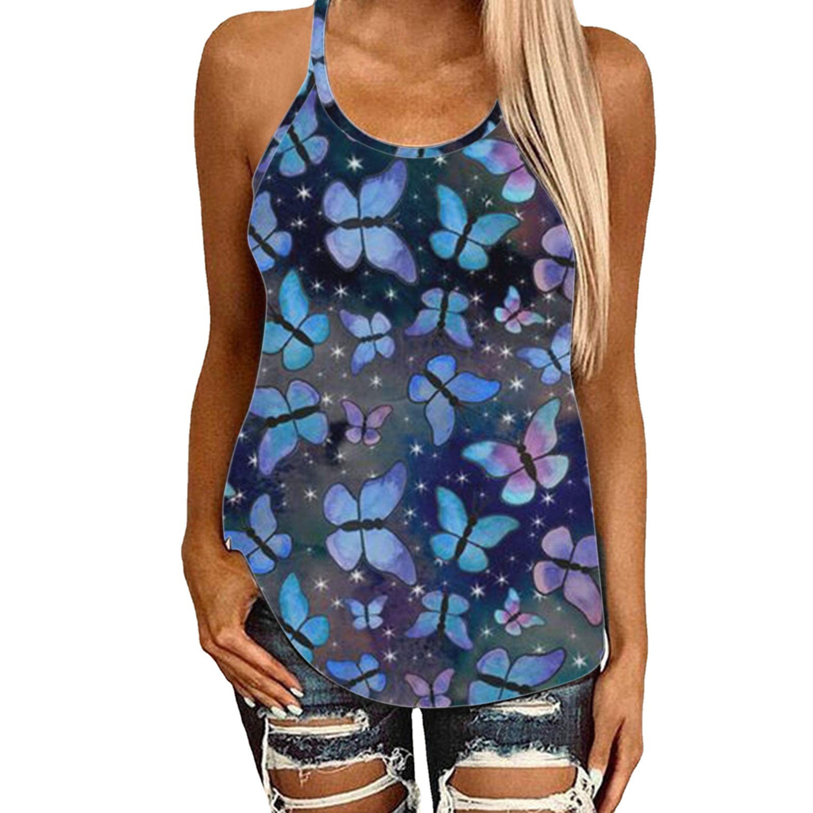 Women's Casual Loose Round Neck Backless Top