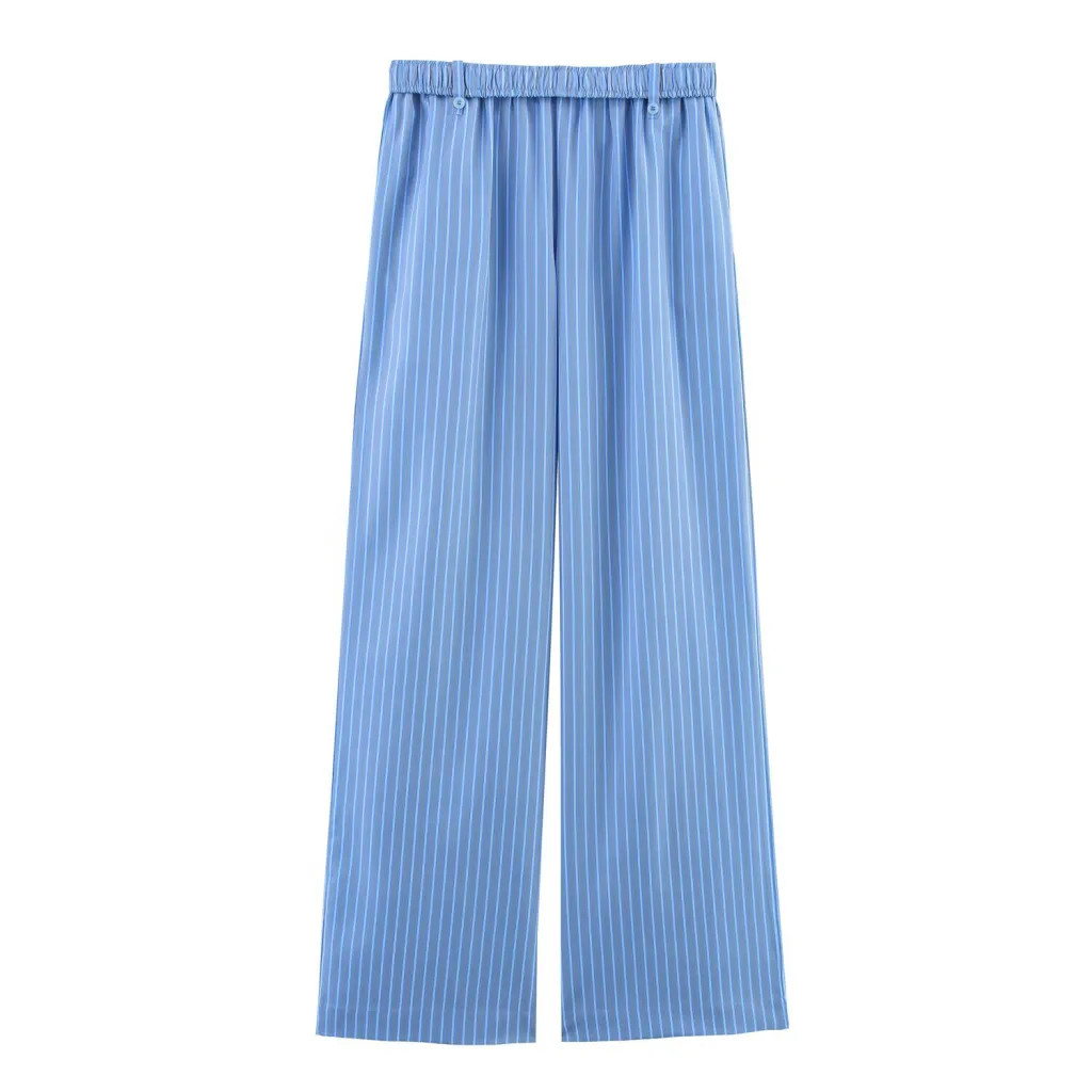 Women's Versatile Top High-waisted Straight-leg Striped Pants - Pants