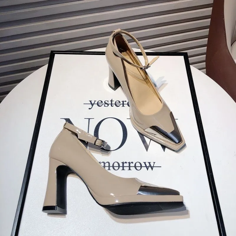 Arrival Elegant Chunky-Heel Peep-Toe Heels For Women - Apricot