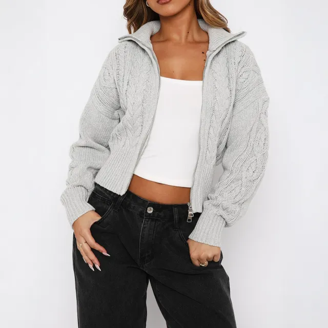 Simple Long Sleeve Solid Color Woolen Gray - Shop at LoveMi