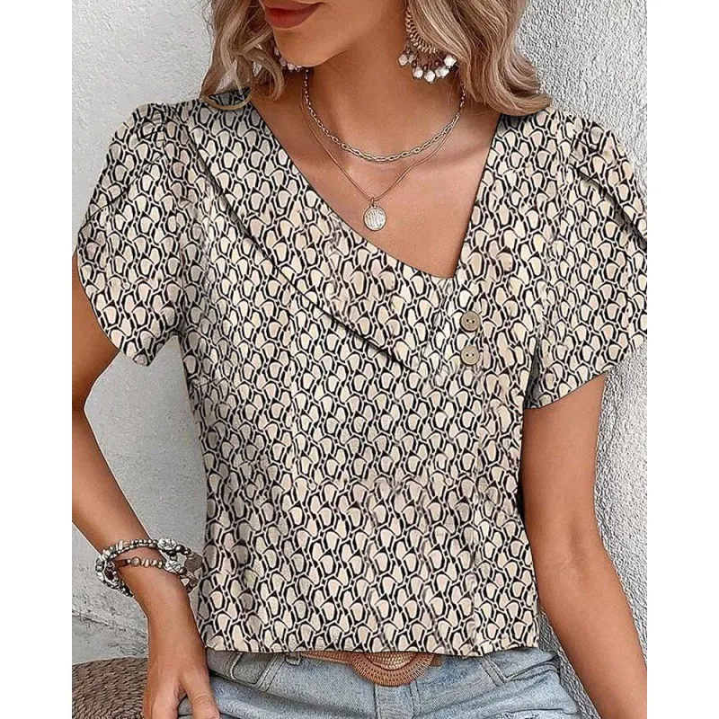 Casual Diagonal Collar Short-sleeved T-shirt - T06 Style