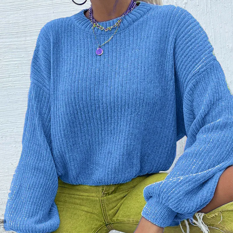 European And American Chenille Pullover Ins Style Short - Blue