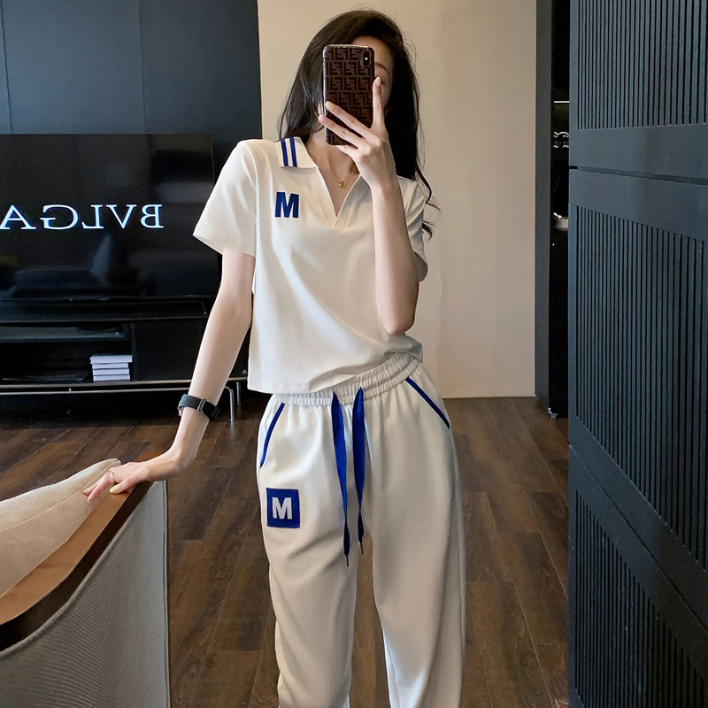 Polo Collar Short Sleeve Casual Sports Suit Women