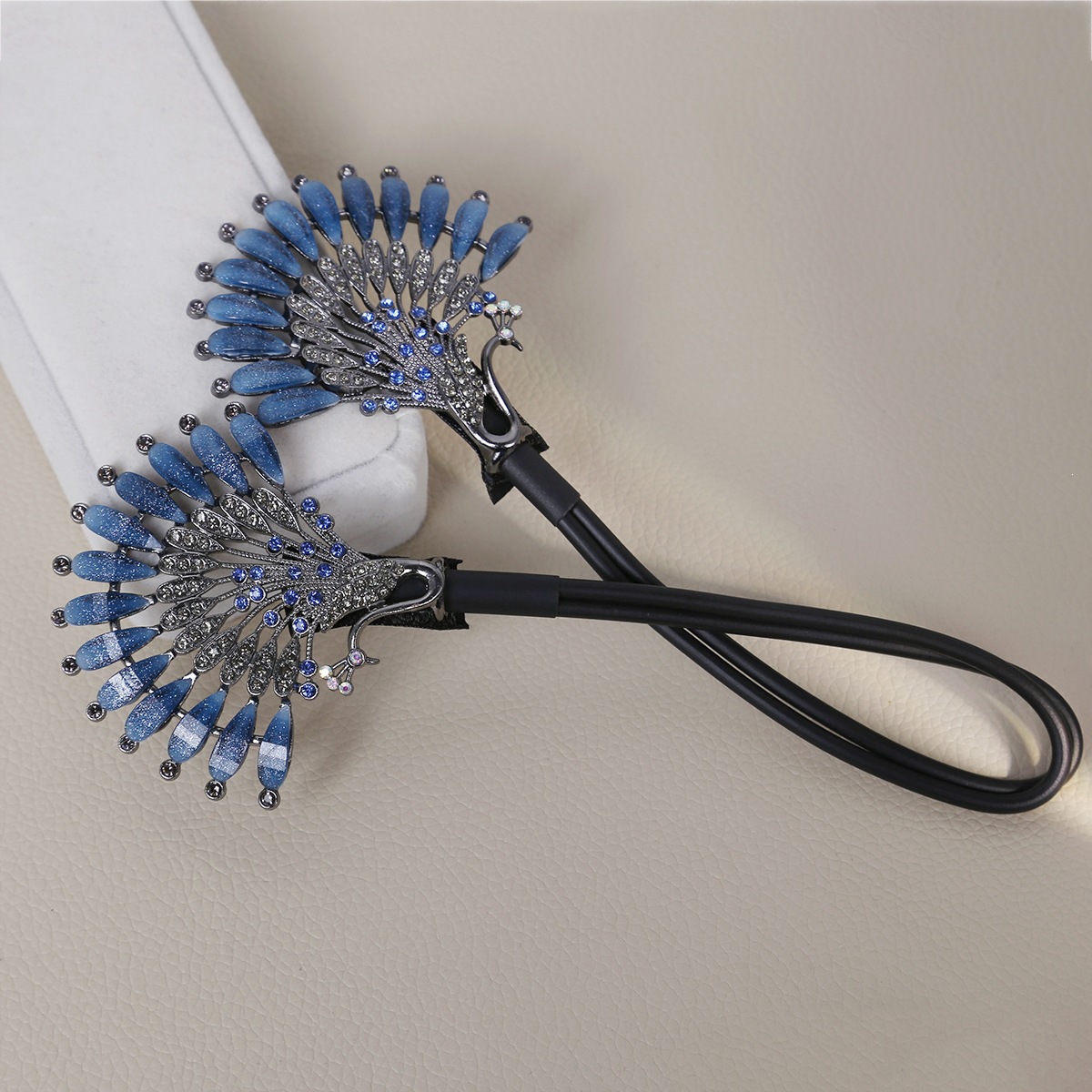 Retro Blue Peacock Style Diamond Studded Pearl Hair Clip Exquisitely Elegant For Curls And Twists — foto 5