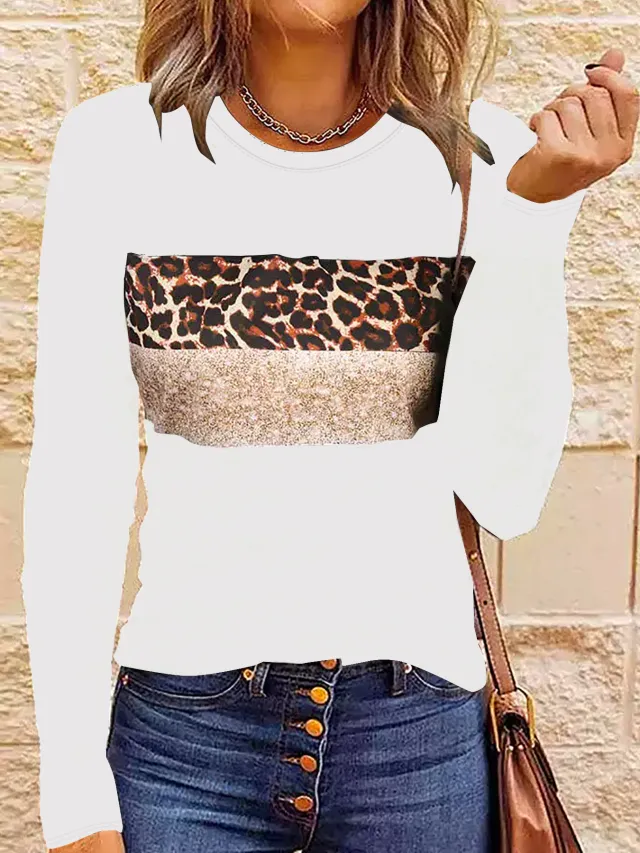 Women's Simple Casual Printing Long Sleeved Fitted T shirt White - Shop at LoveMi