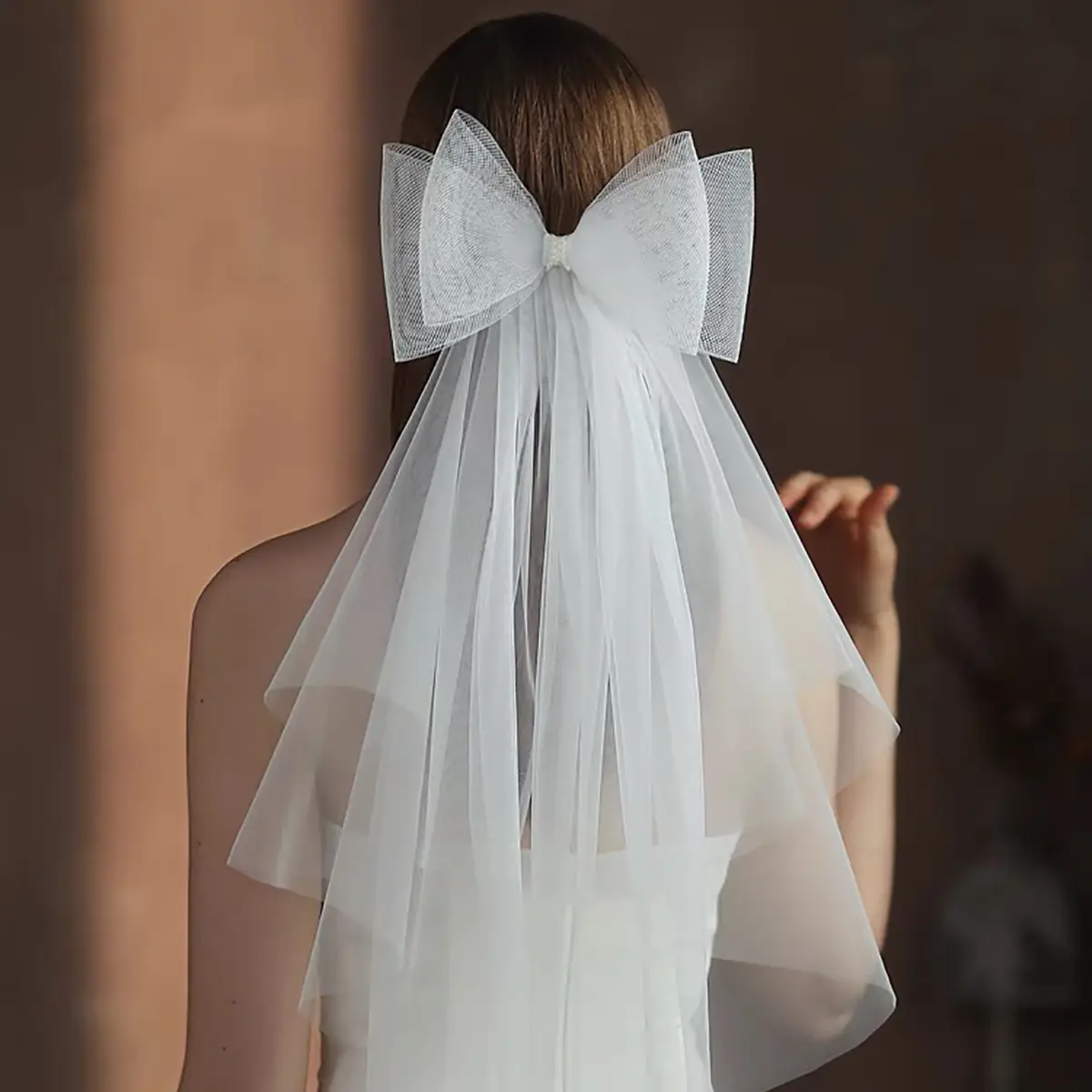 Ribbon Big Bow White Veil Wedding