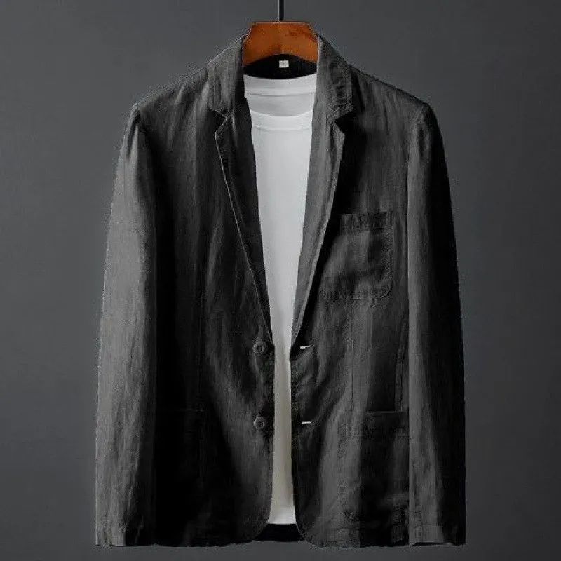 Summer Solid Color Linen Men's Spring Youth Slim Fit Fashion Casual Jacket