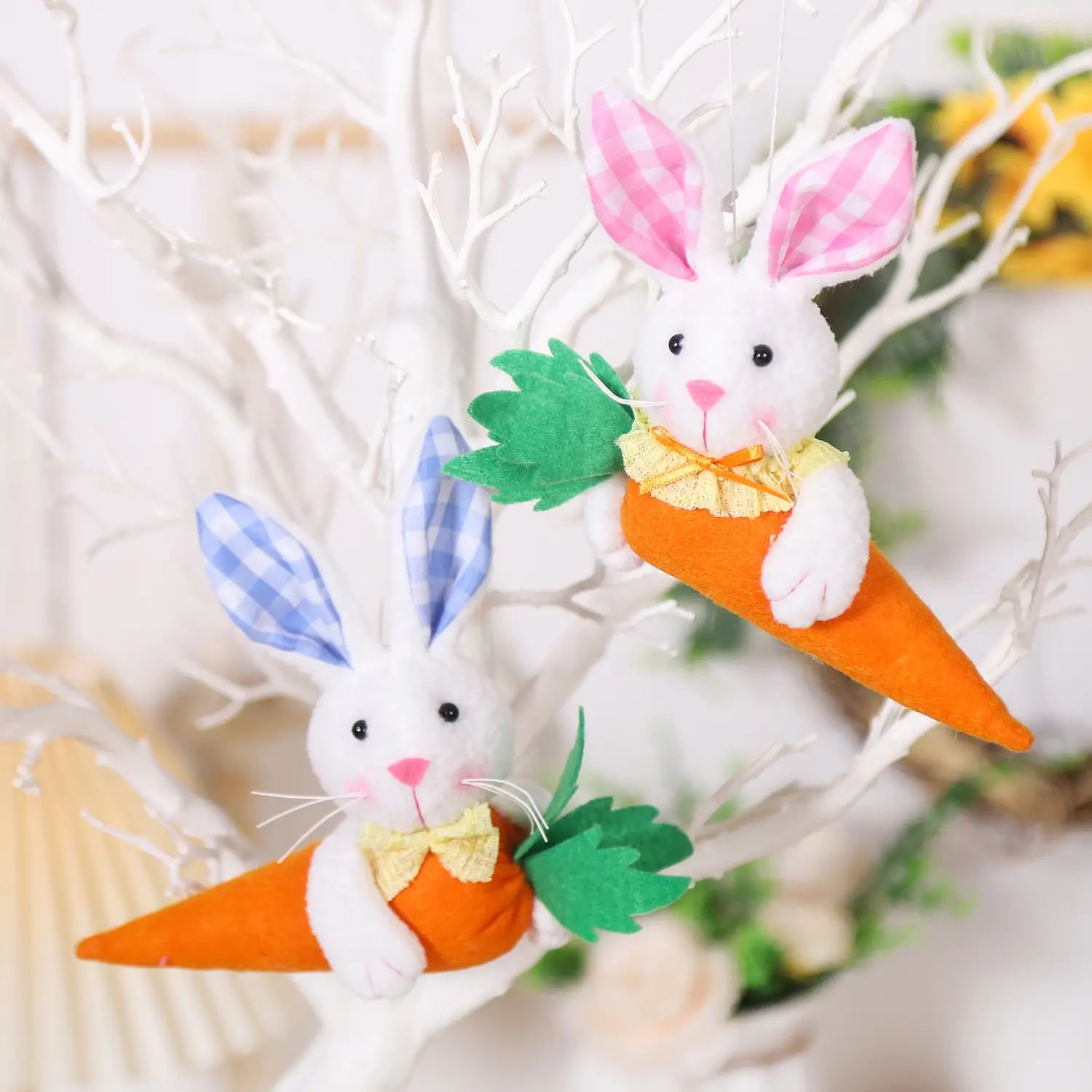 Easter Creative Bunny Plush Toy Holding A Carrot Pendant For Hanging