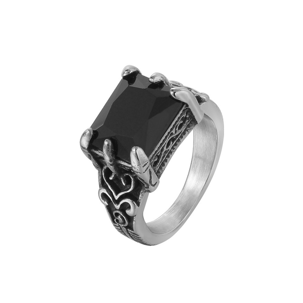 Square Black Onyx Men's Titanium Steel Ring