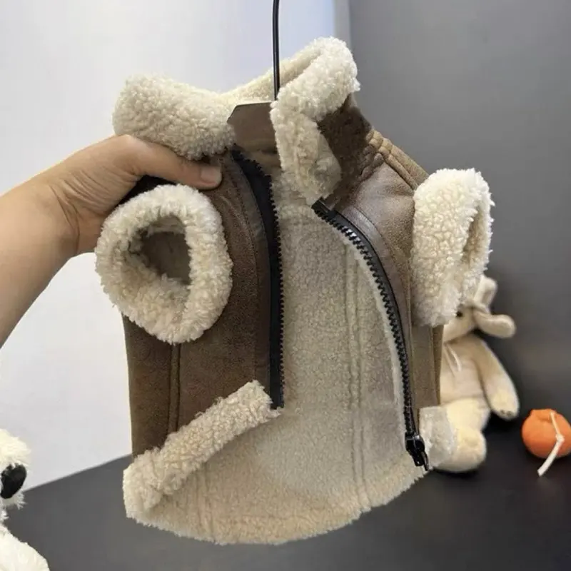 Pet Fleece Vest Dog Clothing Fur-and-Leather Combo