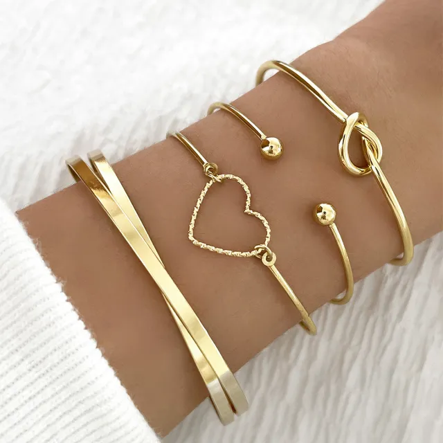 Vintage Gold Crystal Heart Letter Love Bangle Bracelet For Women Fashion Multi layer Geometric Charm Bracelets Jewelry Gifts S1183Hb - Shop at LoveMi