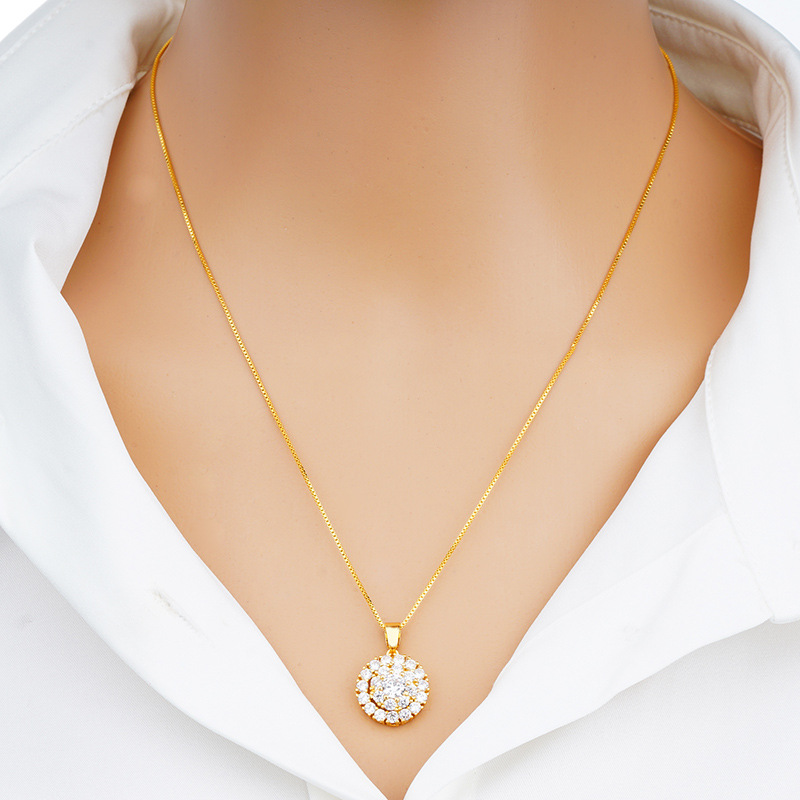 Spinning Ring Necklace Two-piece Work Zircon Super Alluvial Gold Brass Jewelry