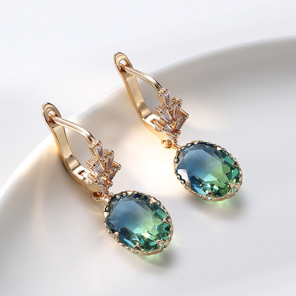 Inlaid Zircon Bright Oval Gem Earrings