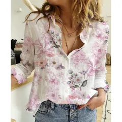 Linen Cotton Washed Single-breasted Long Sleeve Shirt For Women - Tmc82910-L - View 1