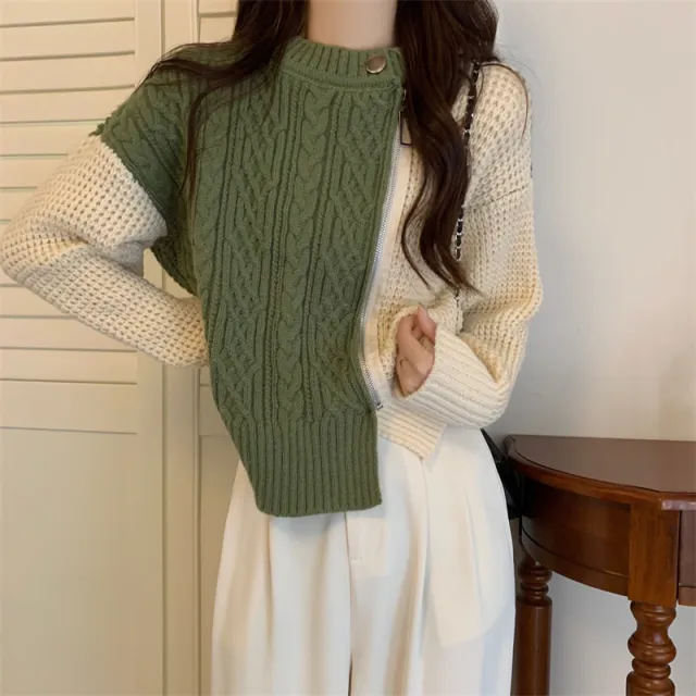 Side Zipper Design Sweater Coat Assorted Colors Retro Idle Style Knitted Top Army Green - Shop at LoveMi