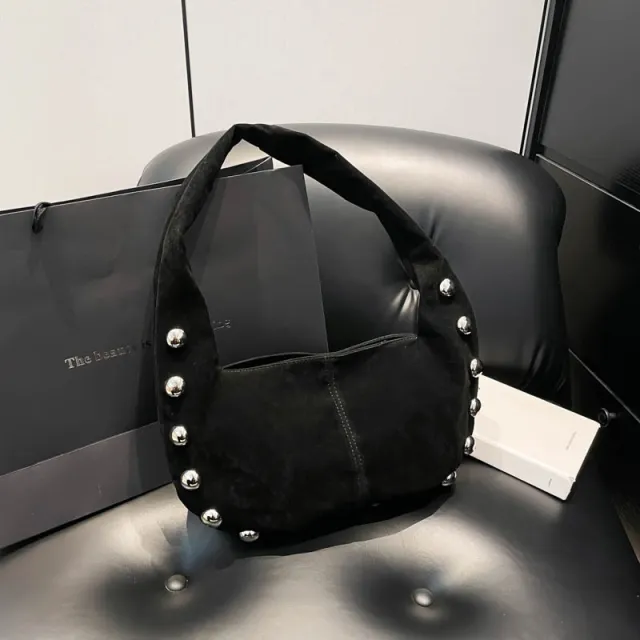 European And American Style Rivet Handbag Versatile Underarm Bag Black - Shop at LoveMi
