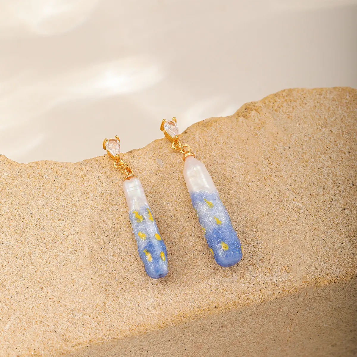 Vintage Long Bar Freshwater Pearl Earrings