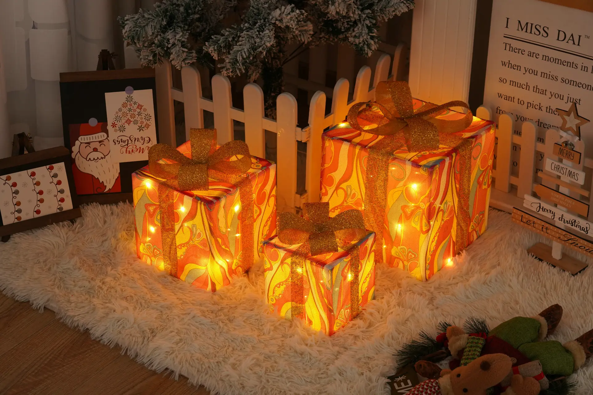 Remote Control Christmas Gift Box Lights Three-piece