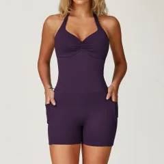 Hollow-out Beauty Back Halter Yoga Clothes Sports Running Fitness One-piece - Grape Purple - View 1