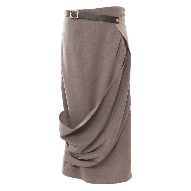 Soft Color Contrast Patchwork Belt Skirt For Women - Shop at LoveMi