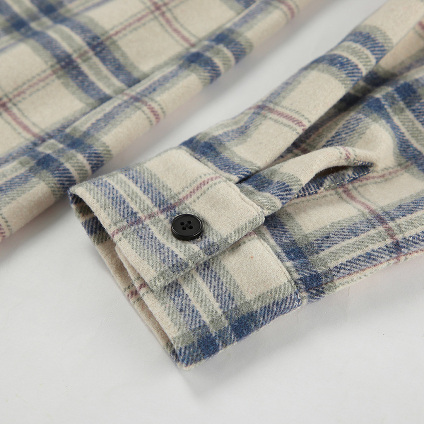 Title 7, Lapel Loose Plaid Long Sleeve Shirt