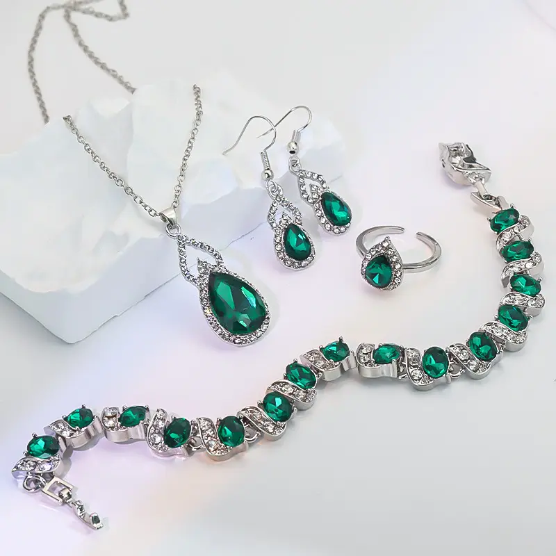 Light Luxury Zircon Necklace Earrings Open Ring