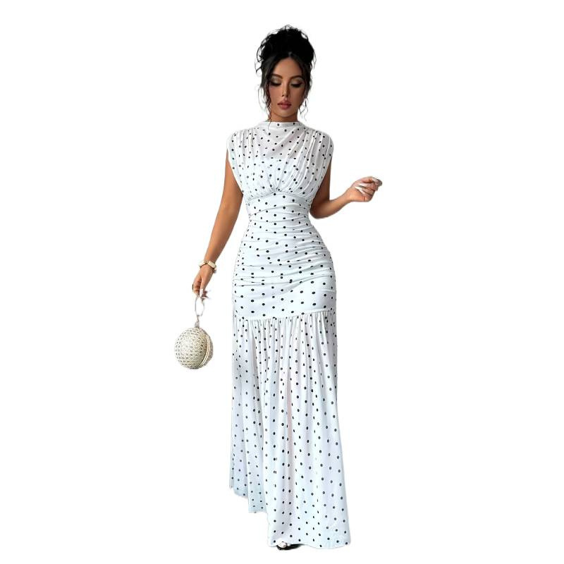 Robe femme élégante à pois taille cintrée