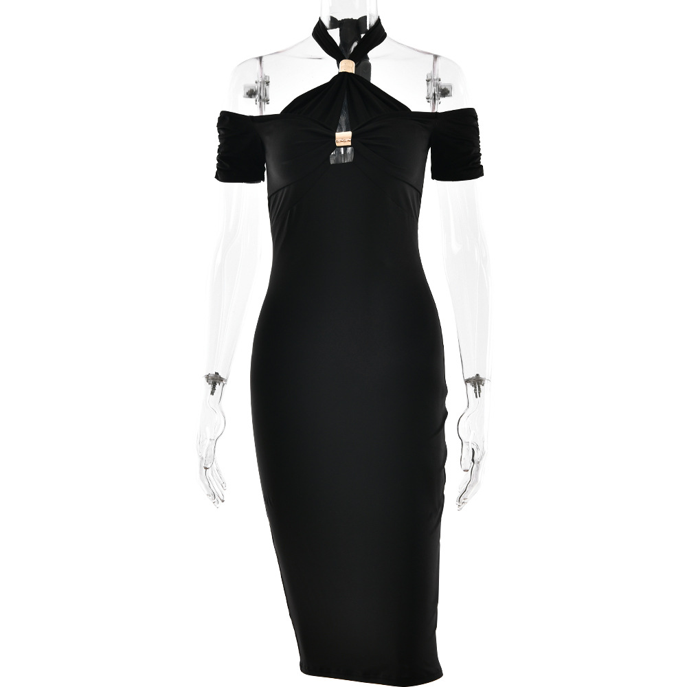 Halter Slim Fit Dress Backless Sleeveless Black - Shop at LoveMi