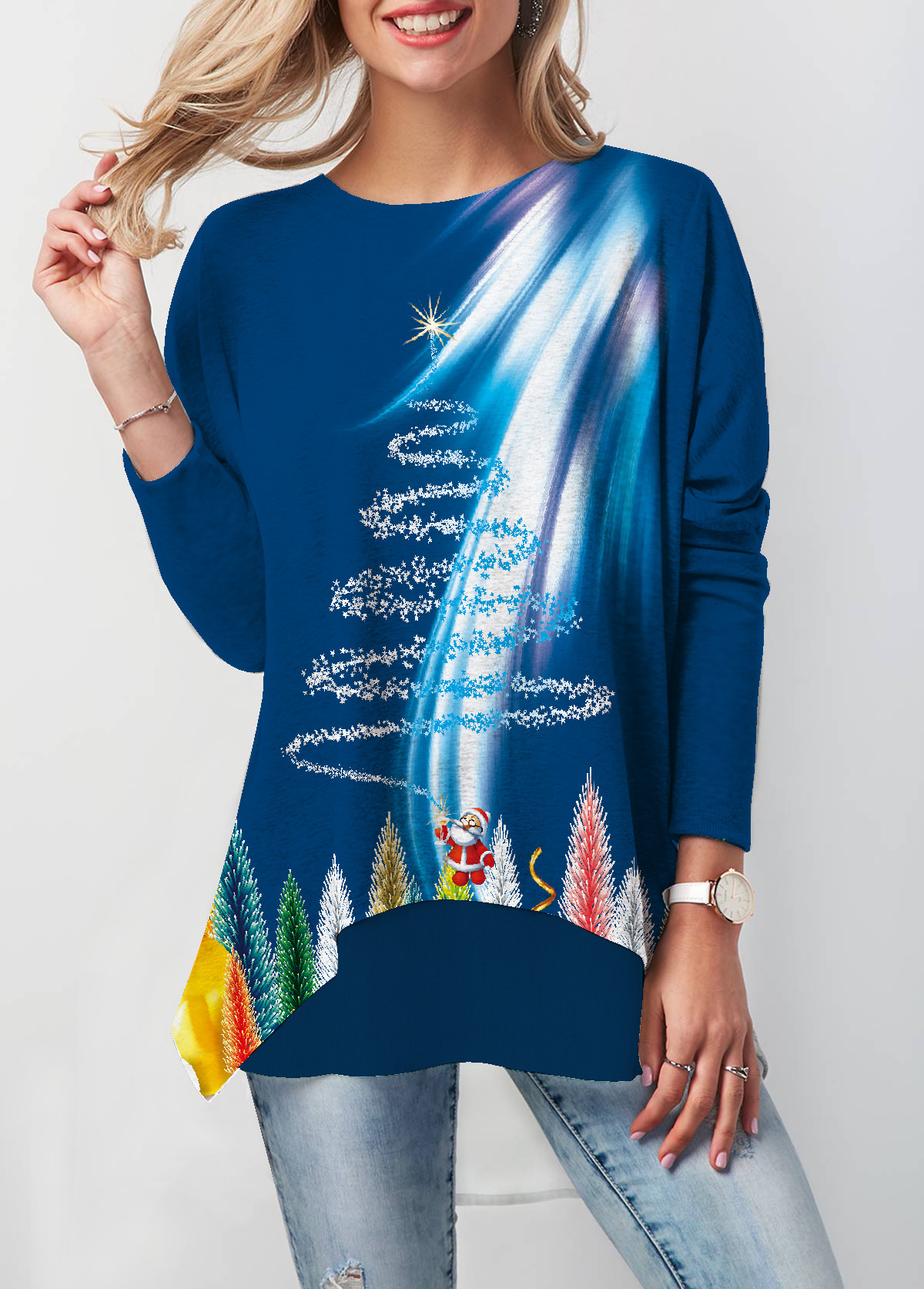 Christmas Autumn Women's Printed Round Neck Long Sleeve T-shirt Top